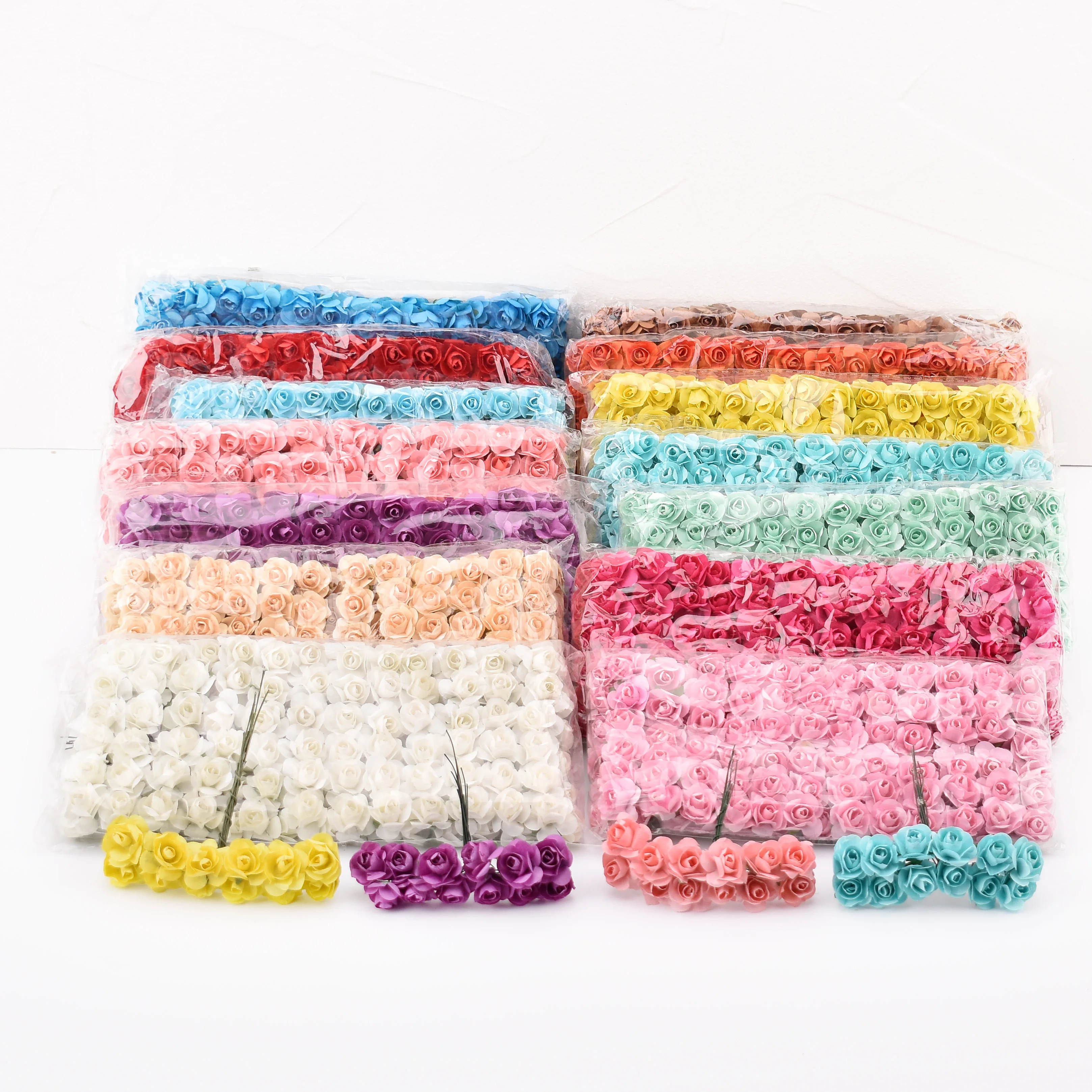 144 шт./1 5 см Мини Искусственные цветы Букет искусственных роз бумажный цветок