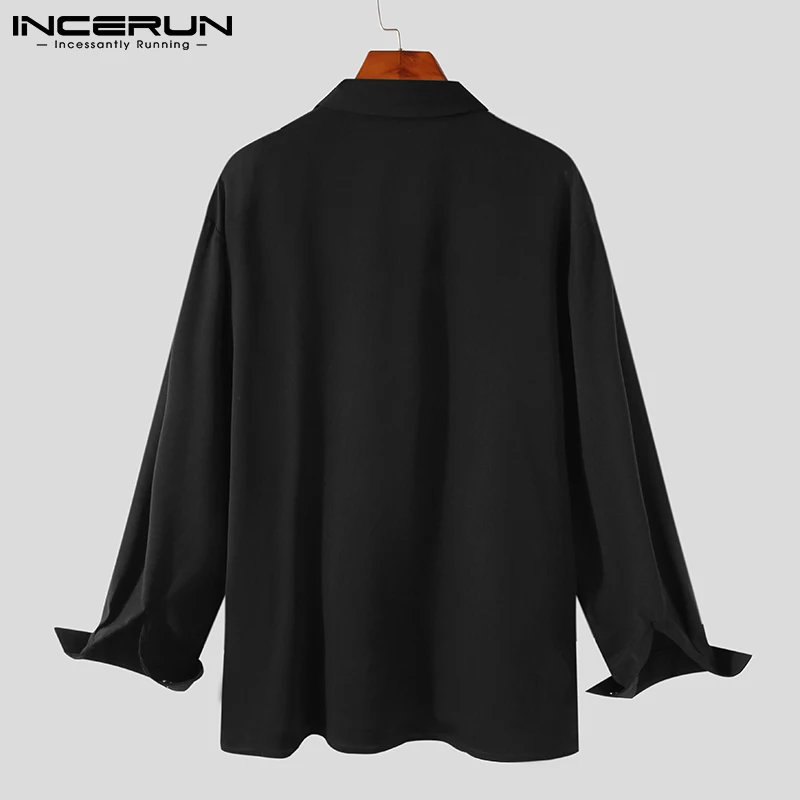 Рубашка мужская двубортная с отложным воротником длинным рукавом однотонная -