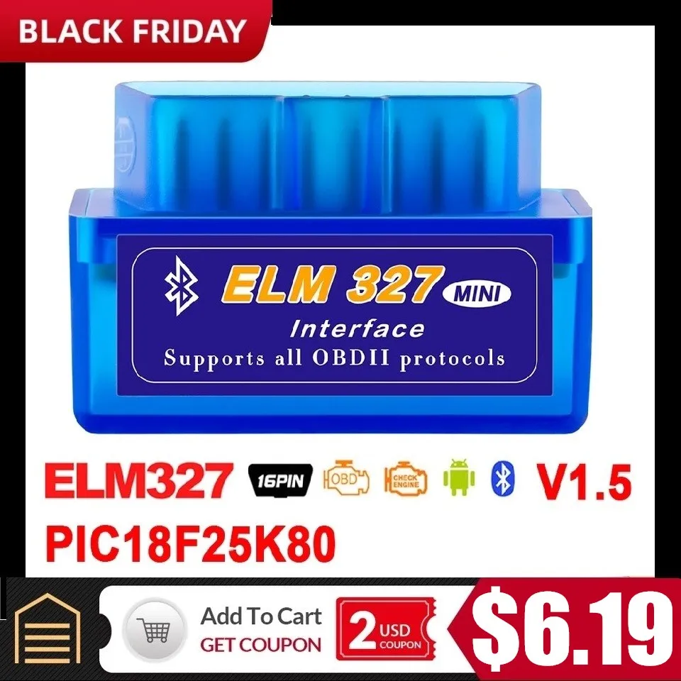 ELM 327 Bluetooth PIC18F25K80 ELM327 OBD2 Scanner ELM327 Bluetooth V1.5 ELM327 Bluetooth Adapter ELM 327 1.5 for Android/PC