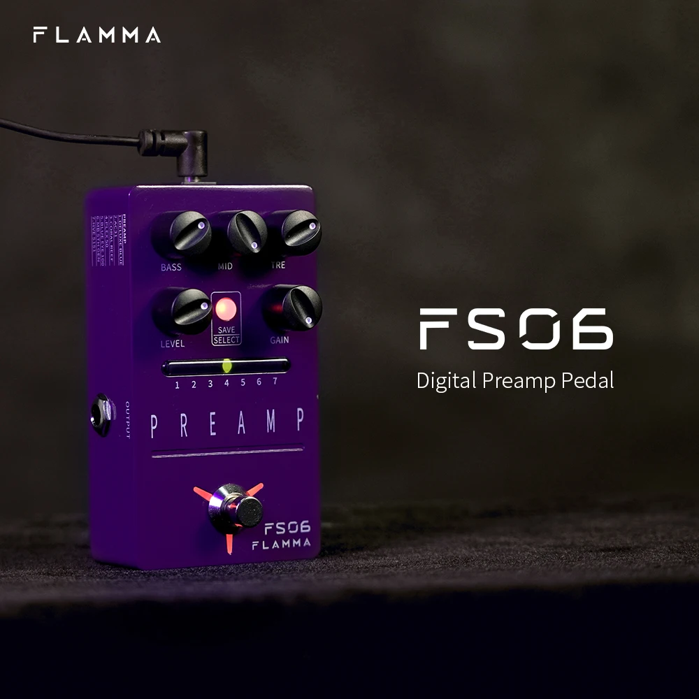 FLAMMA FS06 Preamp Pedal Digital Guitar Effects Pedal with 7 Preamp Models Preset Save Slot Built-in Cabinet Simulation