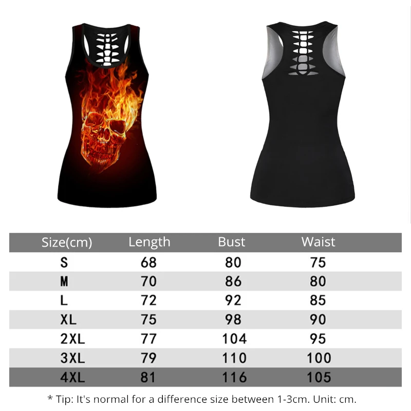 Summer Women Sport Vest Fire Skull 3D Print Sleeveless Shirt Quick Dry Gym Running Fitness Tank Tops Oversized Undershirt Female