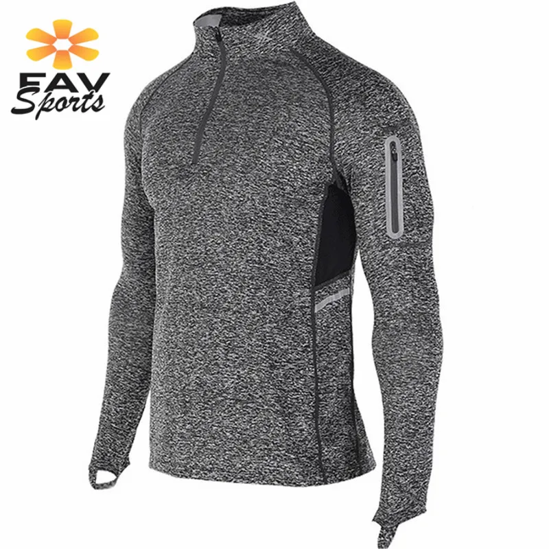 Мужская футболка с длинными рукавами на молнии для фитнеса быстросохнущая