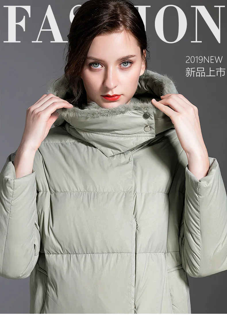 Over knee length down jacket female Euramerican style thick white duck down warm fashion down jacket hooded women 199007