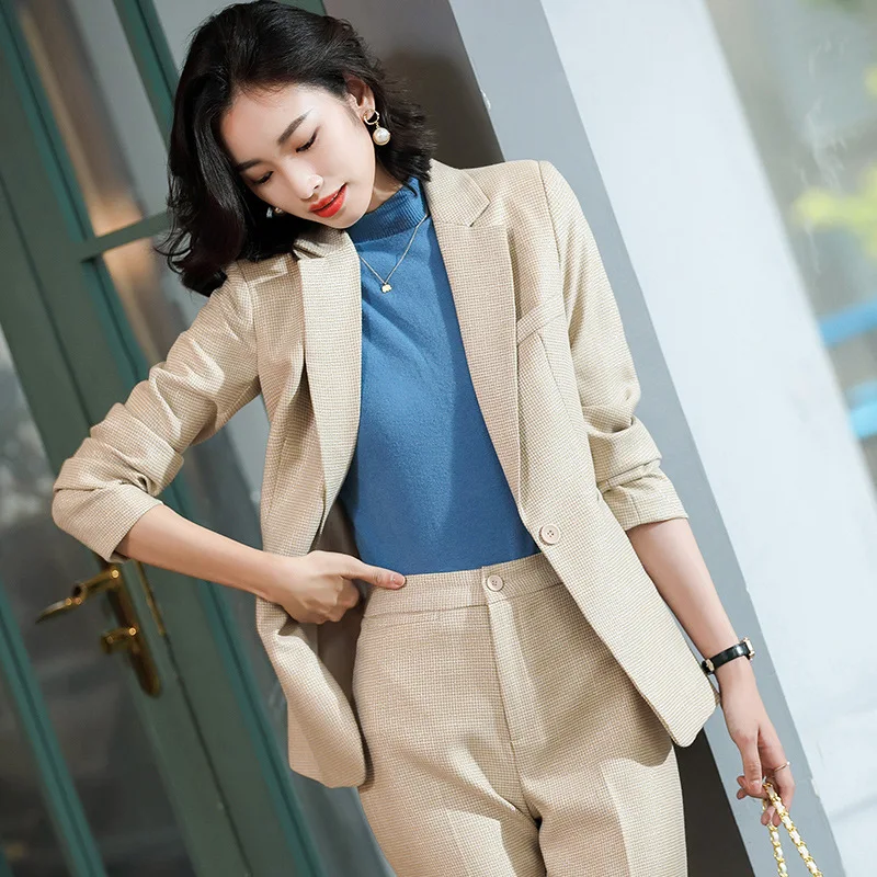 

IZICFLY Autumn Winter Green Career Professional Pantsuits Ladies Office Business Blazer and Trouser Set Formal Uniform Designs