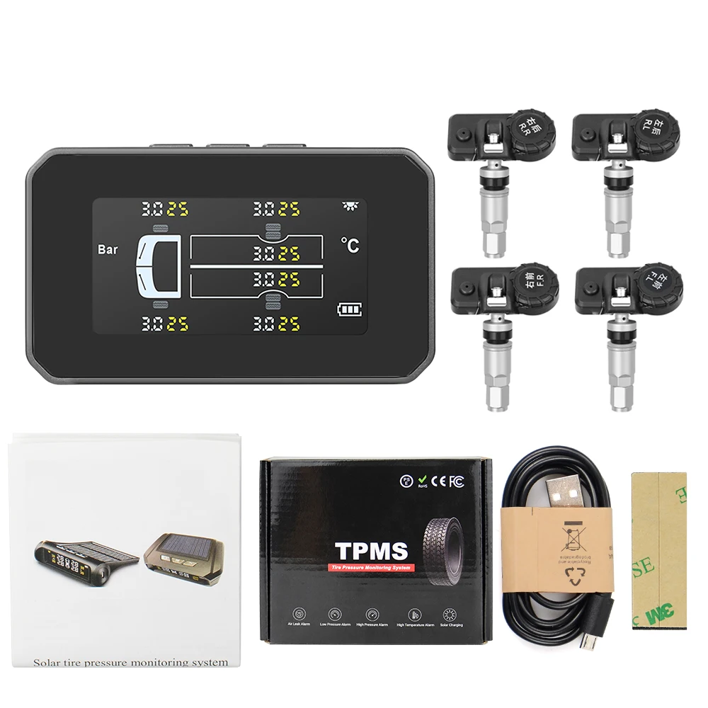 Parking Sensor Kit Universal Truck TPMS With 4 External Sensors Tire Pressure Monitor Solar Charging Monitor TMPS Tyre Pressure Sensor garage parking sensor