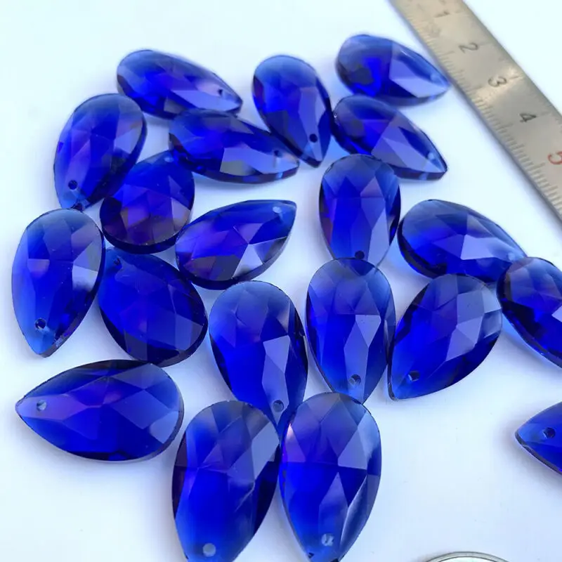 

20Pc Blue Faceted Glass Beads 20mm Teardrop CRYSTAL Lamps Prism Chandelier Parts DIY Suncatcher Spacer