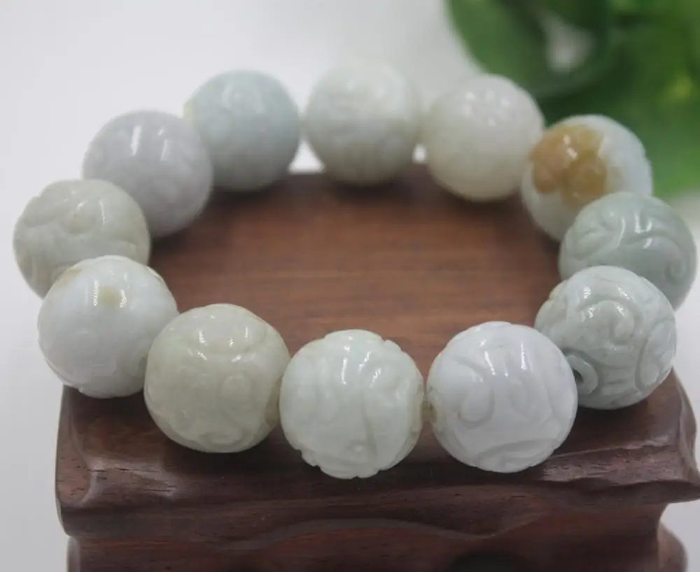 Натуральный класс 18 мм Монета шаблон Круглый нефрит (жадеит) браслет унисекс |