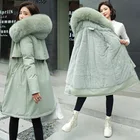 Осенне-зимняя модная женская хлопковая куртка средней длины с большим меховым воротником, свободная модная Корейская версия большого размера