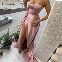 smileven dirty pink pleat sweetheart evening gowns sexy corset prom dresses 2022 sexy side split satin evening party dress