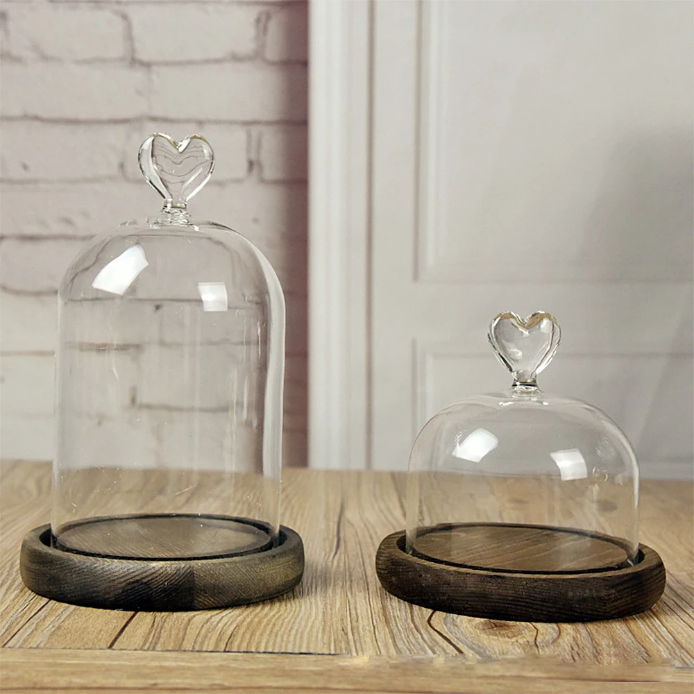 Glass Dome Bell Jar Cloche Display Jar With Wooden Base Dust Cover Home Decor Bedroom Desk Ornaments For Home Christmas Party