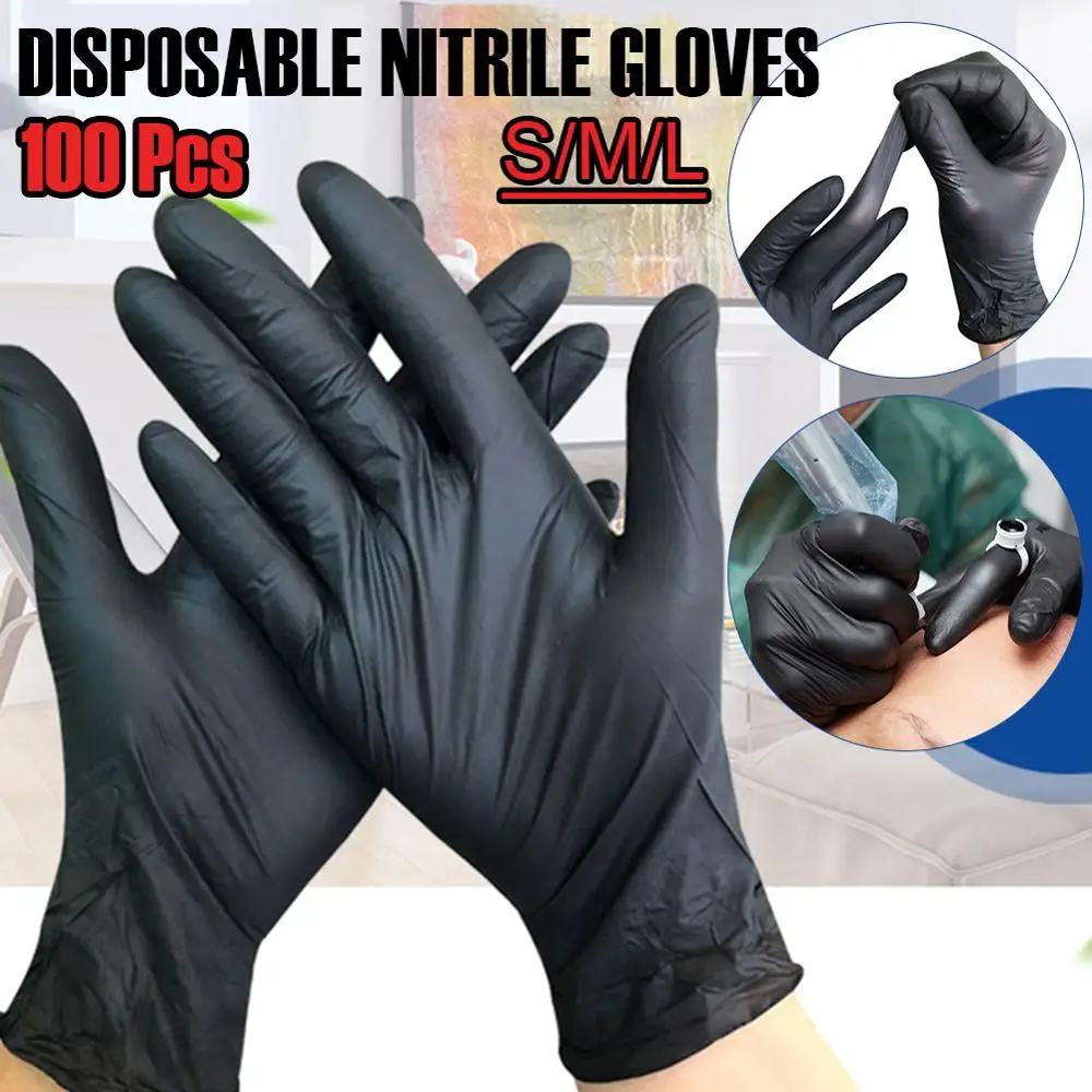 IN STOCK 100pcs/lot Mechanic Gloves Nitrile gloves Household Cleaning Washing Black Laboratory Nail Art Anti-Static | Спорт и
