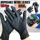 Перчатки механические нитриловые, антистатические митенки для уборки дома, мытья ногтей, 100 шт.лот, черные лабораторные, для дизайна ногтей,