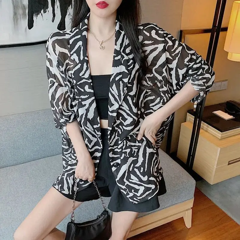 

Women Blazers Zebra Print Loose Summer Breathable Outwear Sunscreen Female Fashion Korean Style Simple Long Sleeve Ulzzang Chic