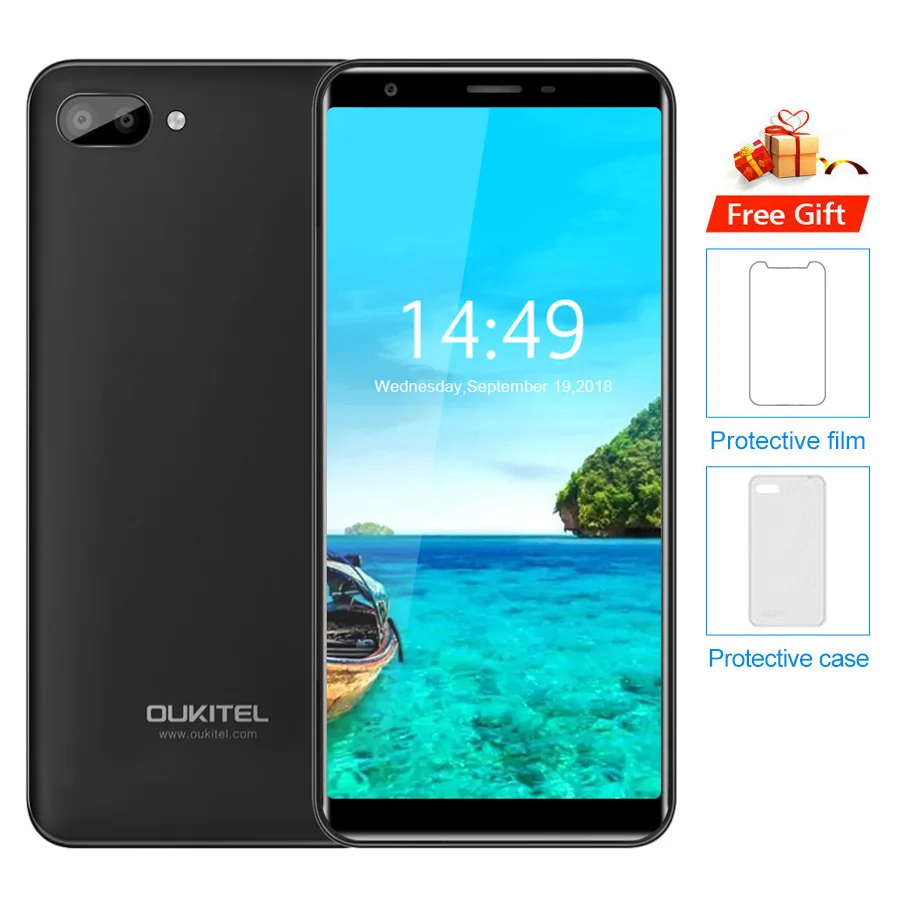 Oukitel C11 5," HD 18:9 Android 8,1 1 ГБ ОЗУ 8 Гб ПЗУ смартфон MTK6580A четырехъядерный 5MP+ 2MP/2MP 3400 мАч 3g мобильный телефон - Цвет: Black