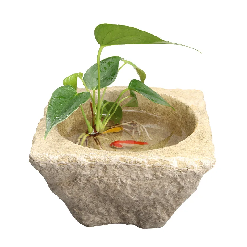 

Copper Money Grass Hydroponic Flower Pot Imitation Stone Bonsai Water Bowl Bowl Lotus Water Lily Creative Ceramic Non-porous Pot