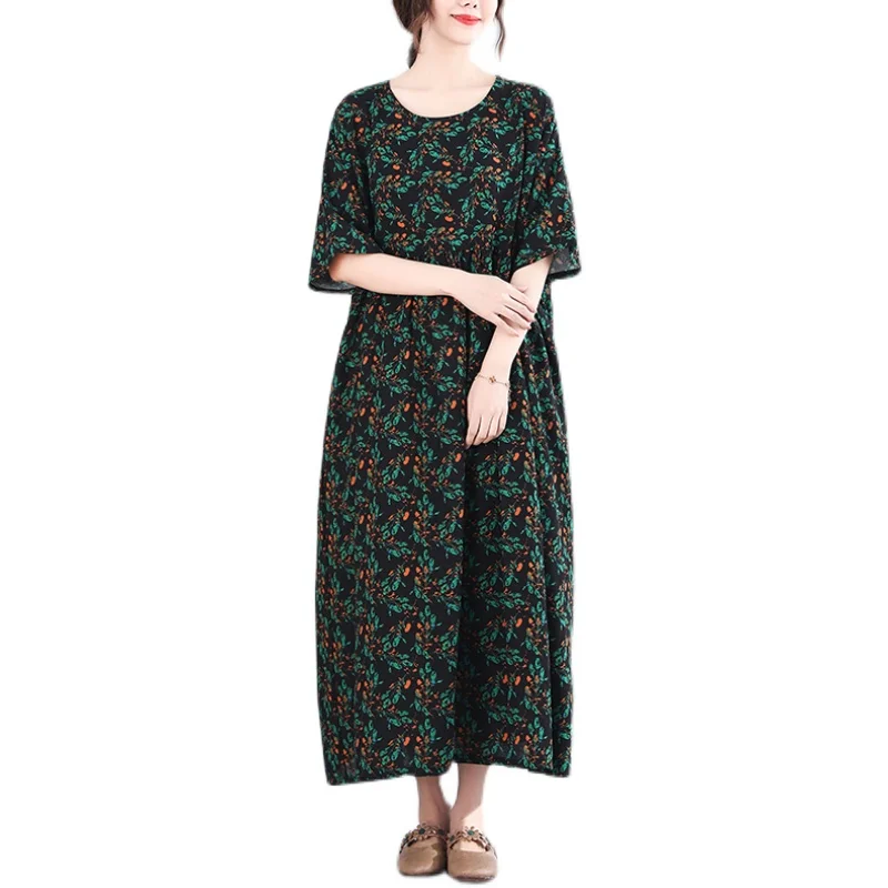 

COIGARSAM Vintage Print Women dress New Summer Loose Dresses 3067