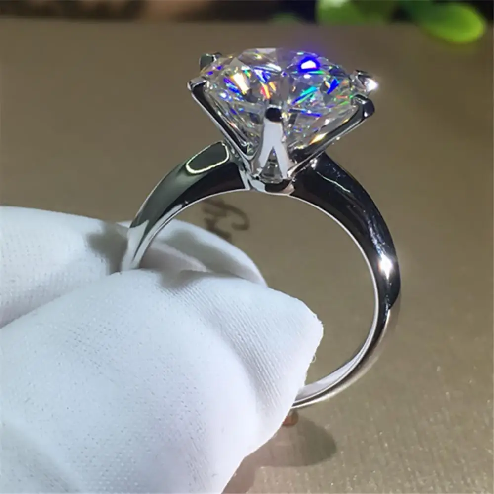 14K белое золото 4 карат Moissanite бриллиантовое кольцо женское круглое классическое
