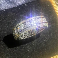 original 925 sterling silver band rings set pave simulated diamond wedding cocktail topaz ring for women gemstone jewelry