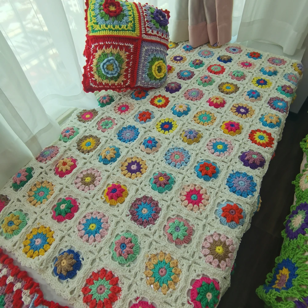 

DIY Crochet Baby Blanket Cushion Colourful Stereo Daisy Mats Handmade Tablecloth Fashion Scarf Carpet For Wedding Table Runner