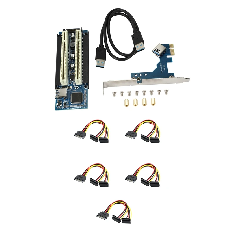 

1X Desktop Pci-Express Pci-E To Pci Adapter Card & 5Pcs SATA 15 Pin Male To 2 SATA 15 Pin Female Power Cable