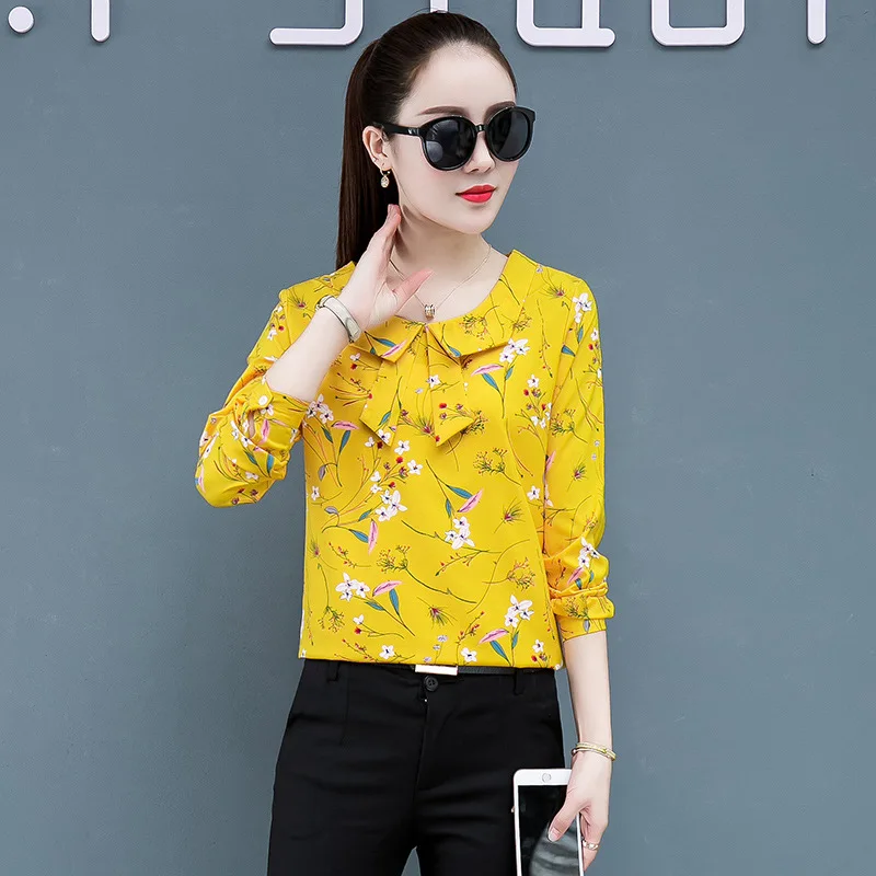 

2021 Women New Floral Print Shirts Lady Loose Long Sleeve Blouse Tops