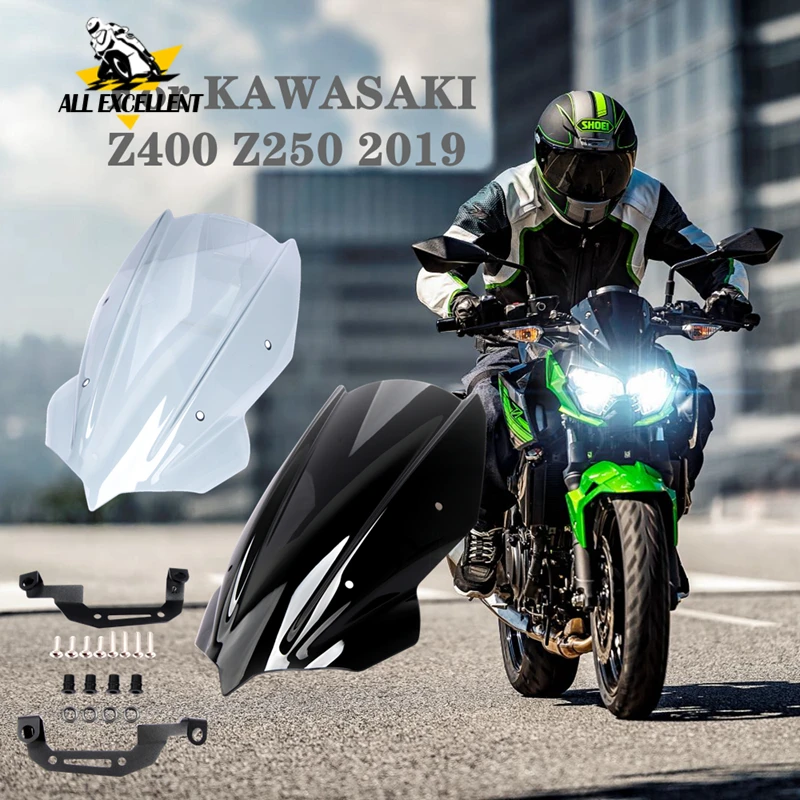 

Ветровой дефлектор ветрового стекла для Kawasaki Z250 Z400 2019, аксессуары для мотоциклов, искусственная стрелка с кронштейном