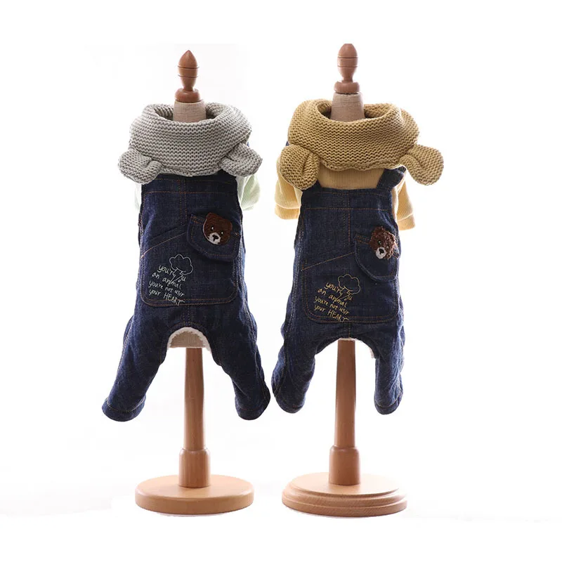 Джинсовая одежда для собак комбинезоны с четырьмя штанинами питомцев на осень и