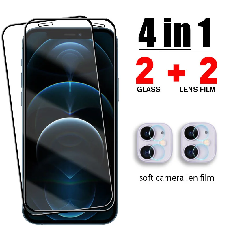 

Закаленное стекло 9D 4 в 1 для iphone 12 i12 i11 11 pro max 12mini, Защитное стекло для объектива iphone 7 8 plus se 2020
