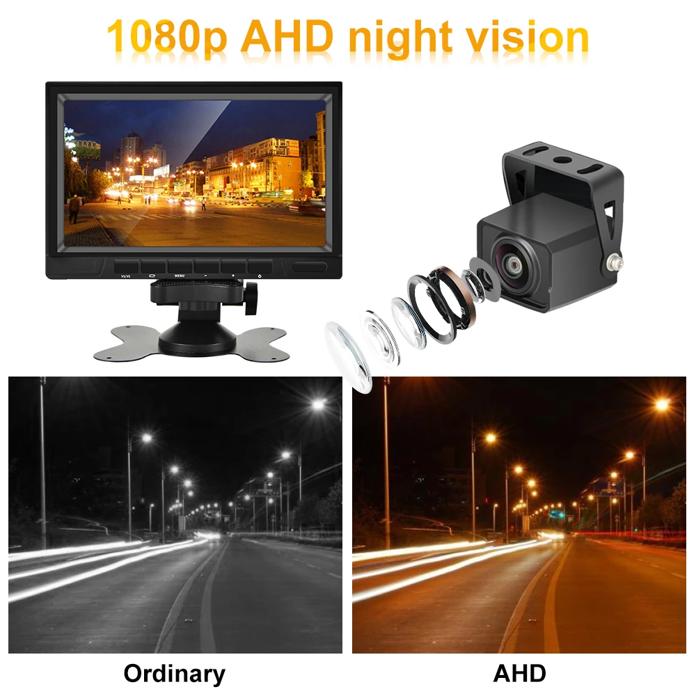 AMPrime 7 &quotAHD 1080P экран Раздельный монитор + камера заднего вида система ночное