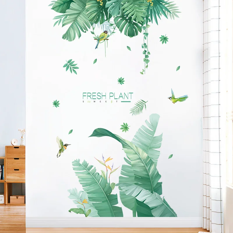 

Nordic Green Leaf Wall Stickers for Living room Bedroom Background Wall Decor Removable PVC Wall Decals Home Decor DIY Sticker