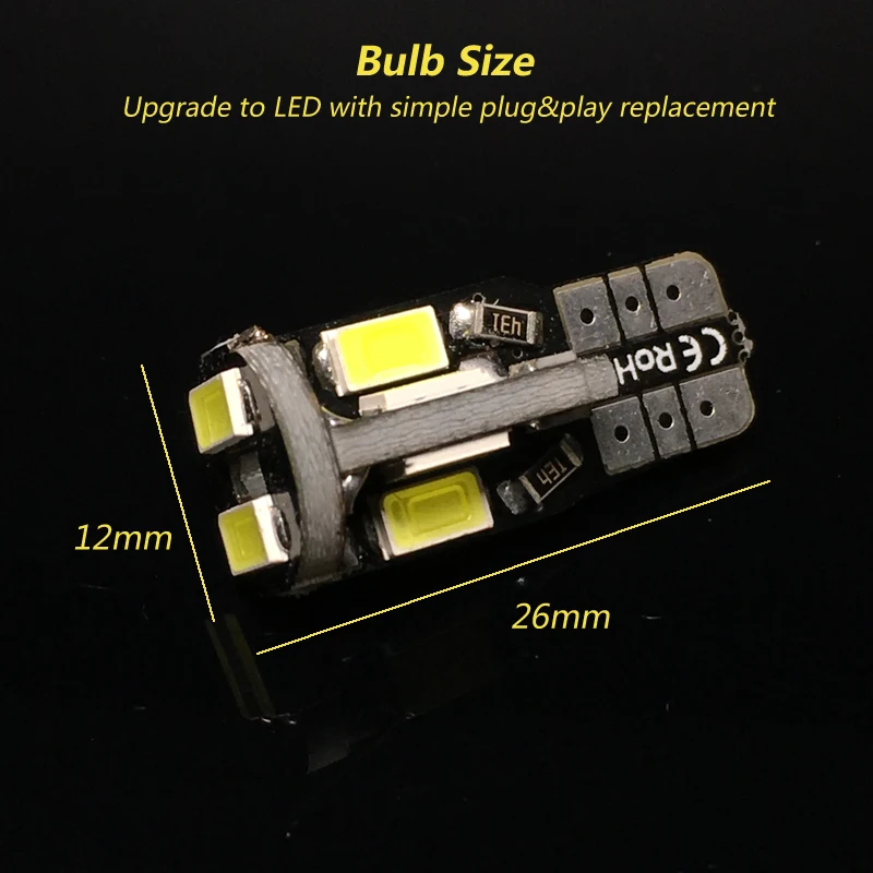 Автомобильные светодиодные лампы W5W T10 10-5630 SMD боковые габаритные огни белый