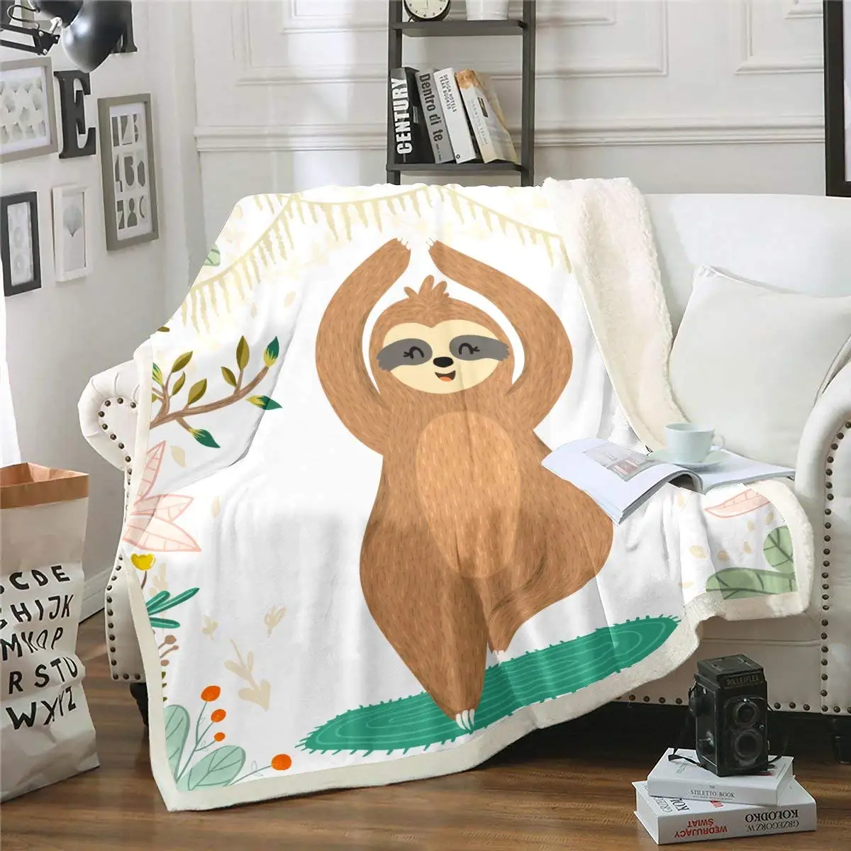 

Ленивец Флисовое одеяло для занятий йогой шерпа одеяло для детей девочек женщин Цветочные ветки одеяло для занятий фитнесом спортом пушист...