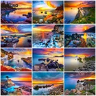 Алмазная вышивка, мозаика, натуральный Настенный декор, закат, стразы, картина, пейзаж, алмазная живопись, морской мир, рукоделие, домашний декор