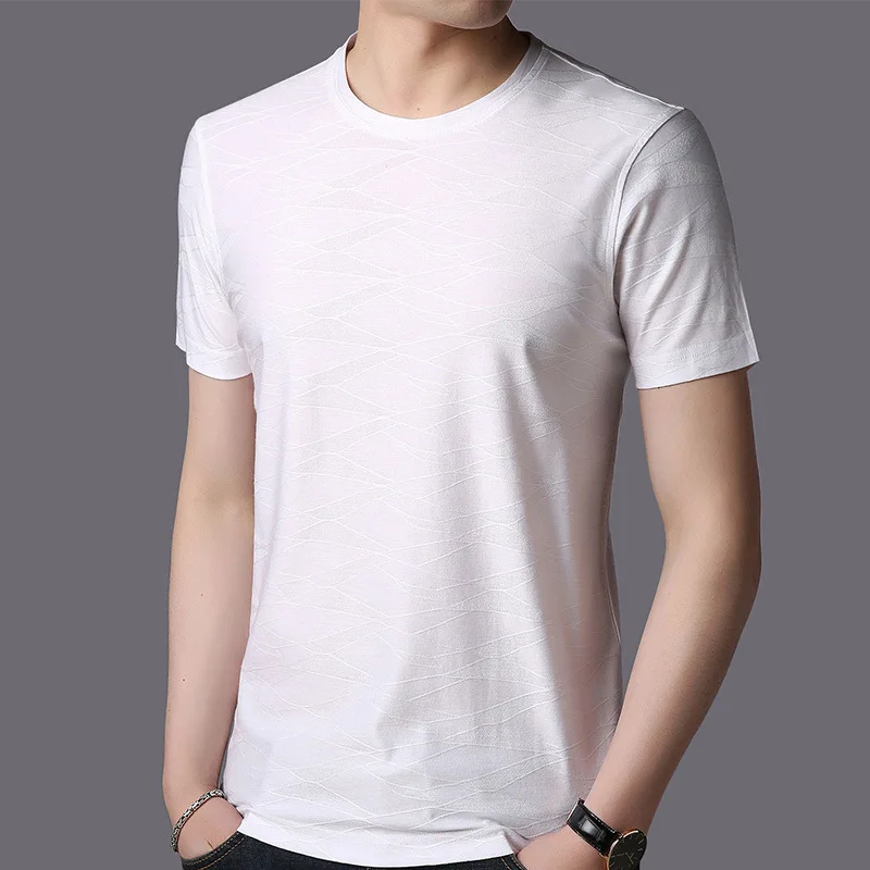 

Round neck short-sleeved T-shirt men's thin summer trend silk half-sleeved shirt men's