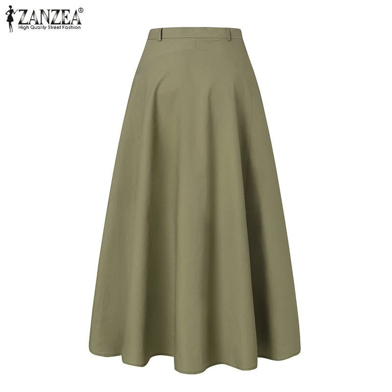 

Womens 2021 Fashion Long Skirts Office Lady A Line Skirts Plus Size ZANZEA Solid Patchwork Skirt Casual High Waist Zipper Skirt