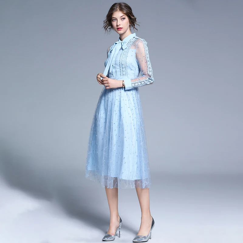 Женское Сетчатое платье миди в горошек с вышивкой|Женские платья| |