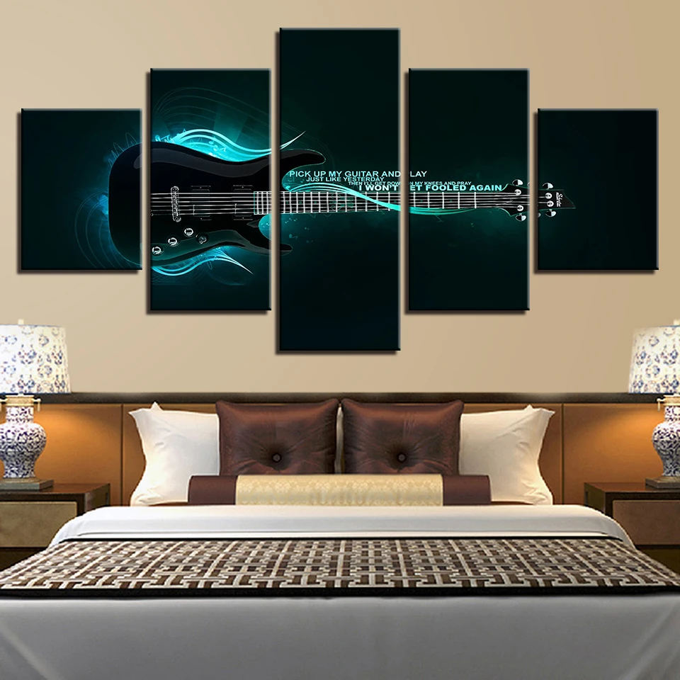 Музыкальный плакат с изображением гитары фортепиано скрипка барабан фонограф DJ 5