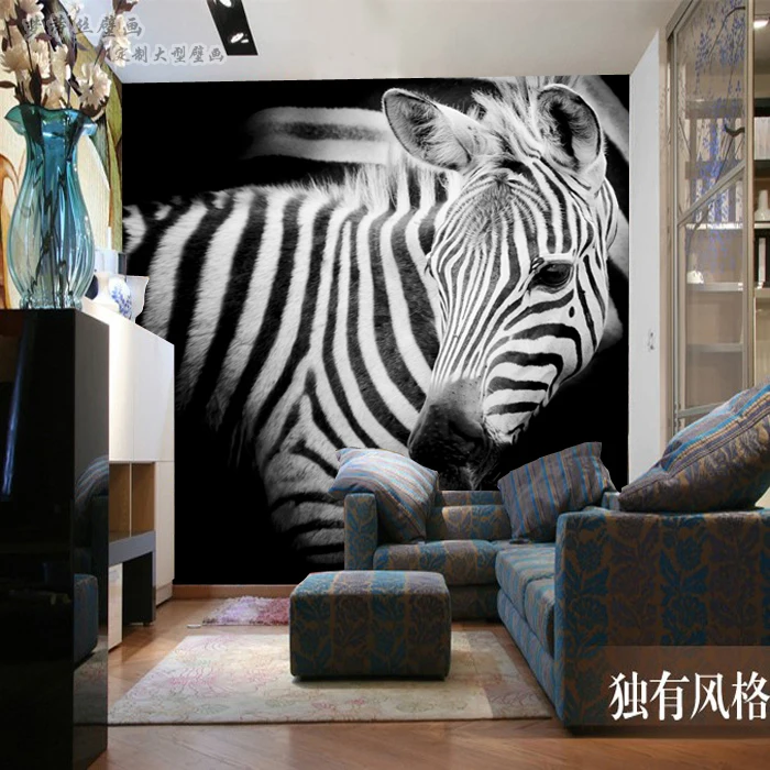 Simple modern TV background wall painting living room bedroom black and white zebra Art 3D Nordic creative wallpaper Waterproof |