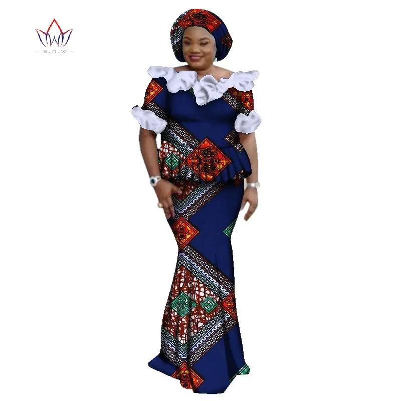 

Summer African Print Skirt Sets Dashiki Free headtie Skirt and Crop Top Skirt Set Traditional African Clothing WY3063