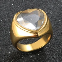 minimalist big heart ring cubic zirconia gold plated ring fow women wedding jewelry gift wholesale