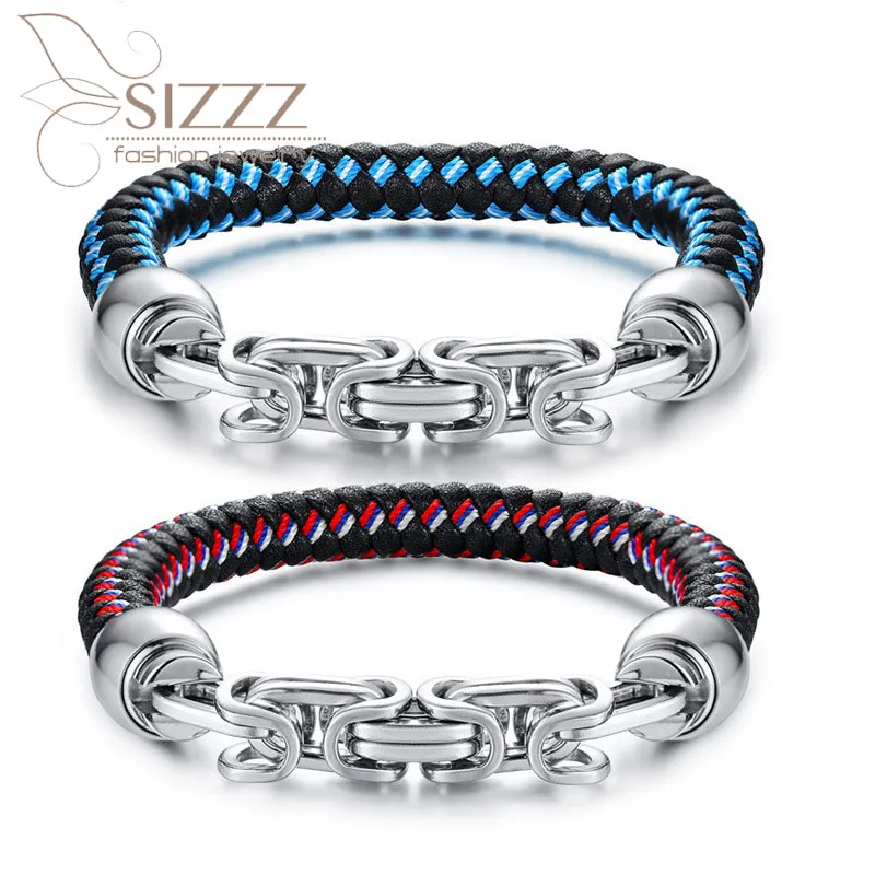 

SIZZZ 2020 Ювелирная цепочка из нержавеющей стали кожаный плетеный красный синий браслет и браслеты для мужчин