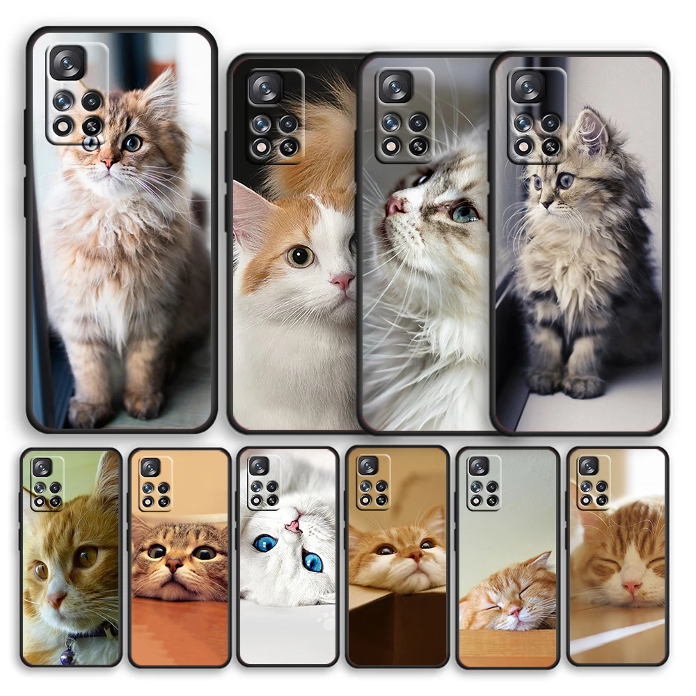 

Cute Cat Kitten Kawaii for Xiaomi Redmi Note 11 10S 10T 9T 9S 8T 7S 6 5A 4X Pro Max 5G 2021 Soft Black Phone Case Cover