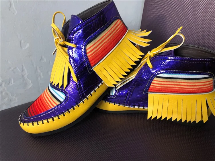 Женские ботинки 2020 осень и зима цветные с бахромой большие короткие женская