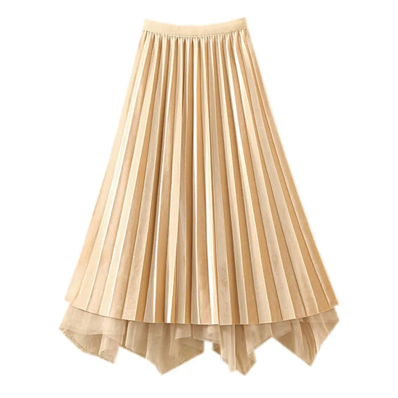 

Both sides pleuche pleated wear skirts in qiu dong female elastic waist skirt teamed irregular mesh veil winter