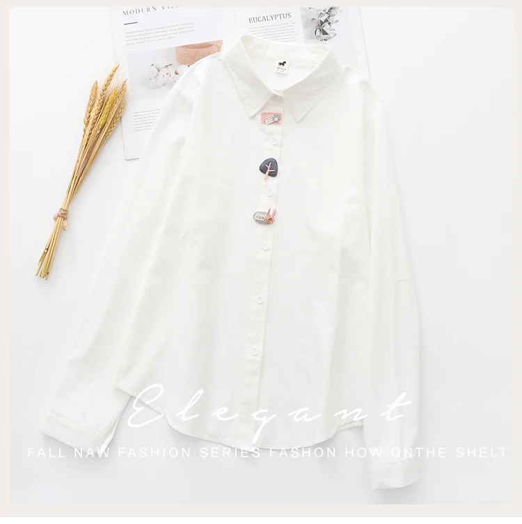 2021 Spring New Women Casual Appliques Cotton White Shirt Long Sleeve Short Blouse Autumn Solid Cute Sweet Girl Tops T0D001F silk blouses