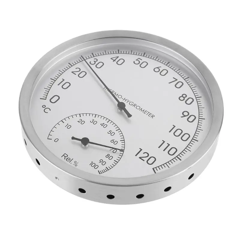 

5" Thermometer Hygrometer Wall Hanging Stainless Steel Indoor Sauna Room Temperature Humidity Meter