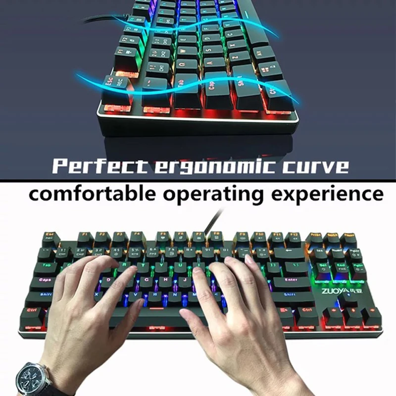 Механическая игровая клавиатура Zuoya X51 87 клавиш зеленая и красная оси RGB кабель