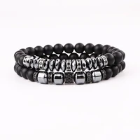 jaravvi natural stone cz pave charm matte onyx elastic beads bracelet set men jewelry gift
