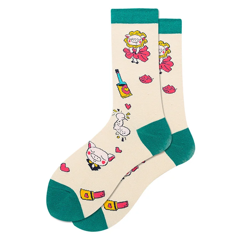 Lake Green Pig Мужские Короткие хлопковые носки для катания на коньках в стиле хип-хоп, веселые женские носки, новинка, зимние теплые носки для скейтборда, роскошные причудливые носки - Цвет: Lake Green Pig