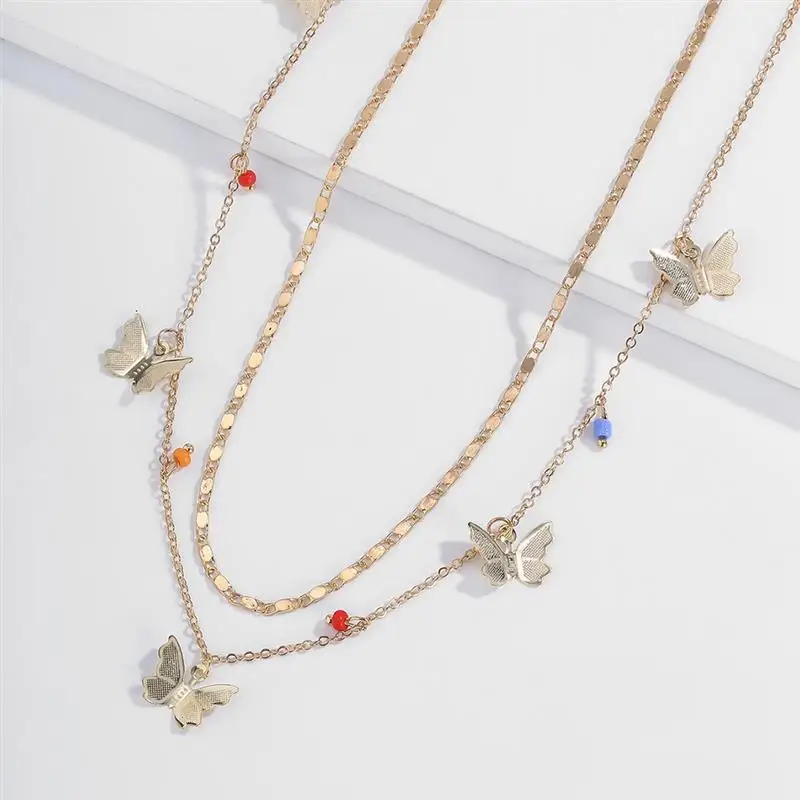 

2pcs Fashion Necklace Choker Necklace Bead Butterfly Decor Pendant Necklace Jewelry Accessories Party Dress Up For Women Girls
